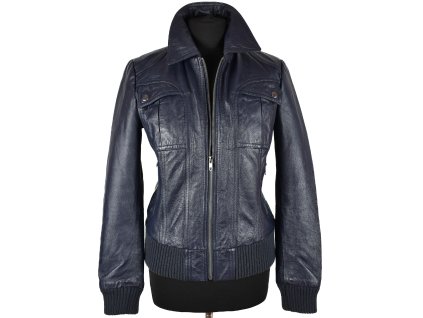 KOŽENÁ dámská modrá měkká bunda na zip 12/M