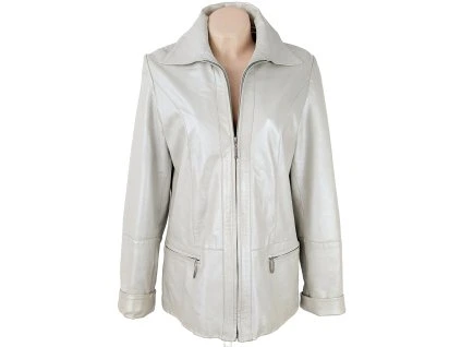 KOŽENÁ dámská bílá perleťová bunda na zip M/L