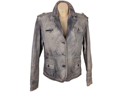 Extravagantní dámské hnědé kožené sako 46