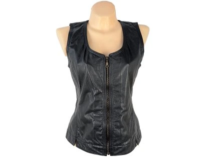 KOŽENÁ dámská černá vesta na zip L