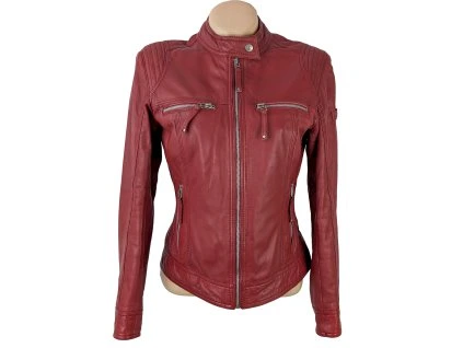 KOŽENÁ dámská červená bunda na zip CABRINI 36