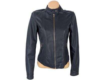 KOŽENÁ dámská tmavě modrá bunda na zip ESPRIT 36/10