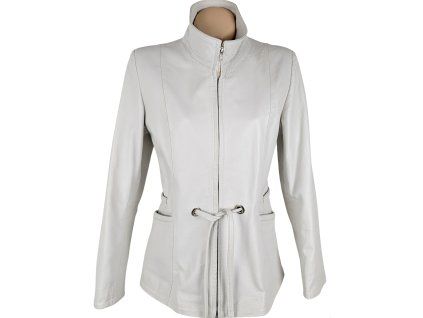 KOŽENÝ dámský bílý kabátek s páskem L
