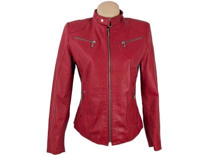 KOŽENÁ dámská červená bunda na zip M