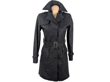KOŽENÝ dámský černý kabát s páskem KARA S