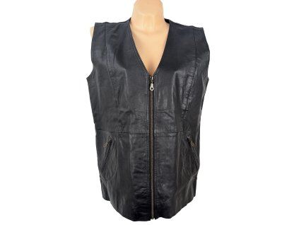 KOŽENÁ dámská černá vesta na zip XXL