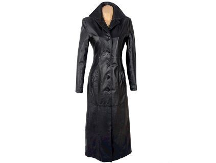 KOŽENÝ dámský dlouhý černý kabát S