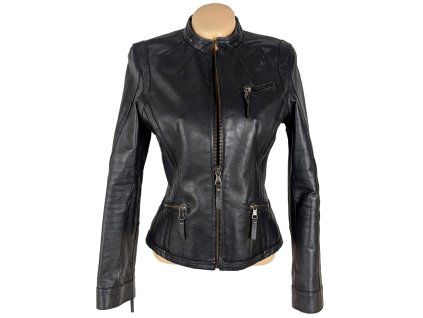 KOŽENÁ dámská černá bunda na zip AMISU M