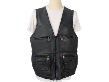 KOŽENÁ pánská černá vesta na zip 50/52
