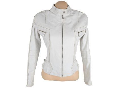 KOŽENÁ dámská bílá bunda na zip KARA 36
