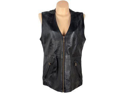 KOŽENÁ dámská černá vesta na zip XL