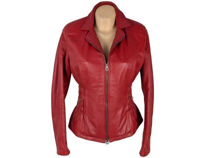KOŽENÁ dámská červená bunda na zip M
