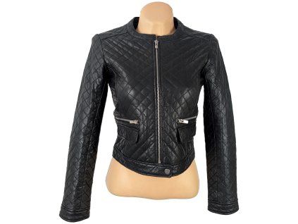 KOŽENÁ dámská černá prošívaná bunda na zip MANGO XS, S