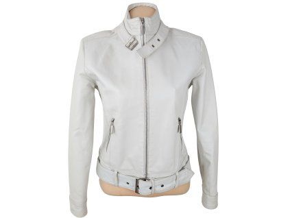 KOŽENÁ dámská bílá bunda na zip KARA M