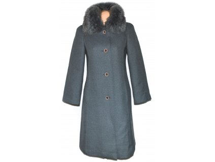 Vlněný dámský šedý kabát s kožíškem Goldix M