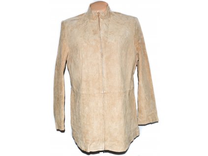 KOŽENÁ dámská béžová broušená bunda na zip Damart XXL