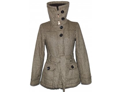 Dámský hnědý zateplený kabát na zip s páskem, stojáčkem S, M
