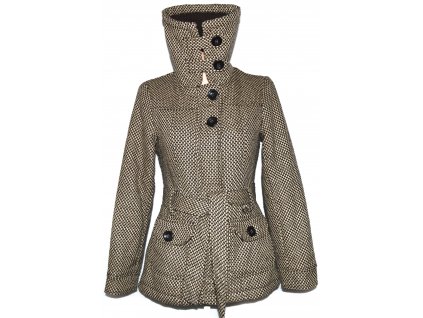 Dámský hnědý zateplený kabát na zip s páskem, stojáčkem S