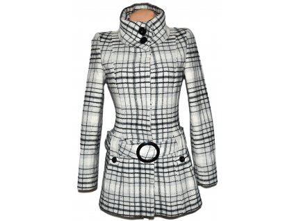 Vlněný (55%) dámský šedý kabát s páskem Jane Norman S