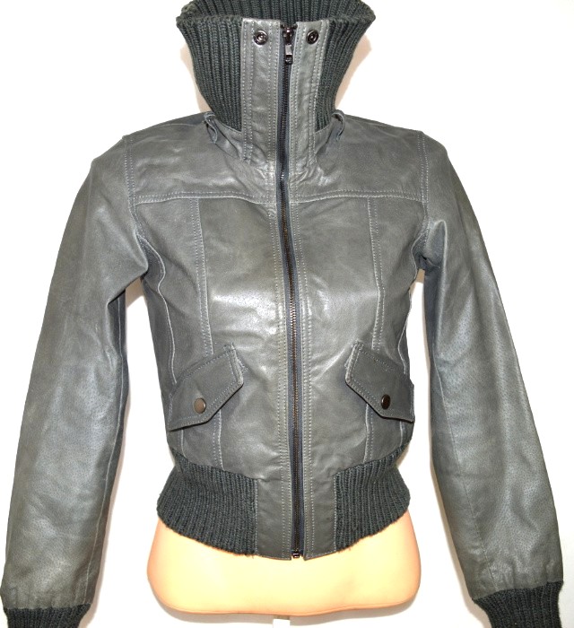 Levně KOŽENÁ dámská šedá bunda NEW LOOK L
