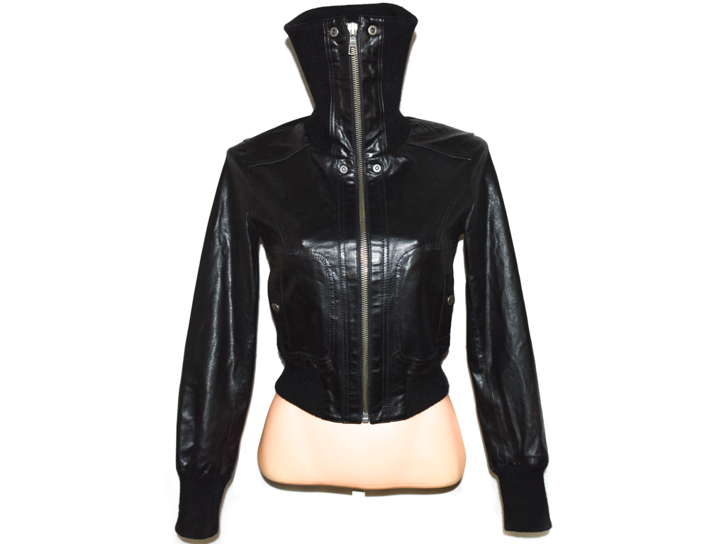 Levně KOŽENÁ dámská černá měkká bunda na zip NEW LOOK S