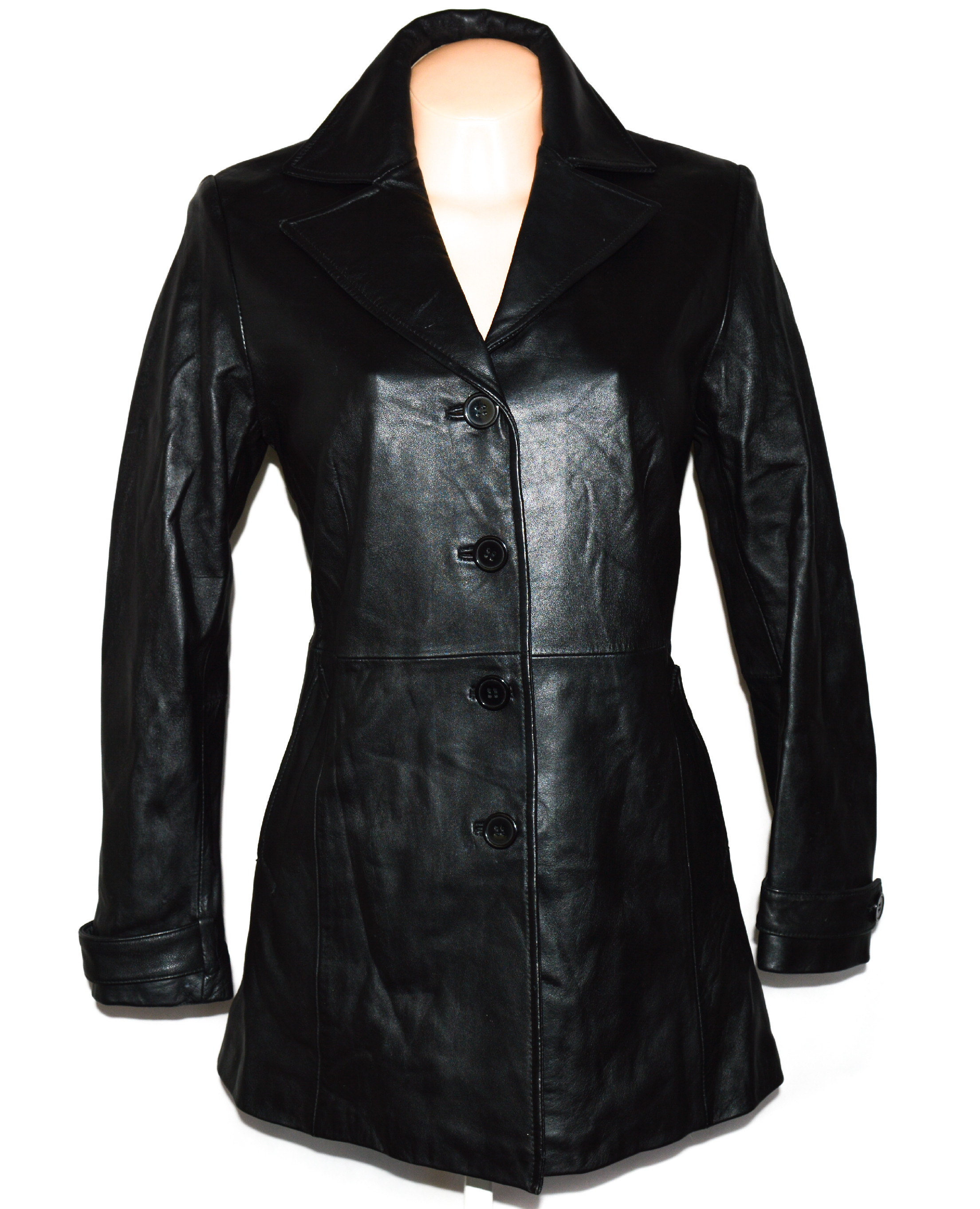 Levně KOŽENÝ dámský černý měkký kabát MILAN LEATHER S