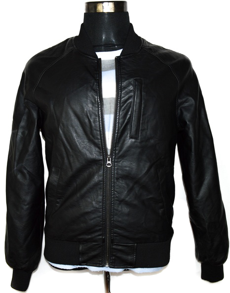 Levně Cedarwood state Pánský černý koženkový bomber na zip S