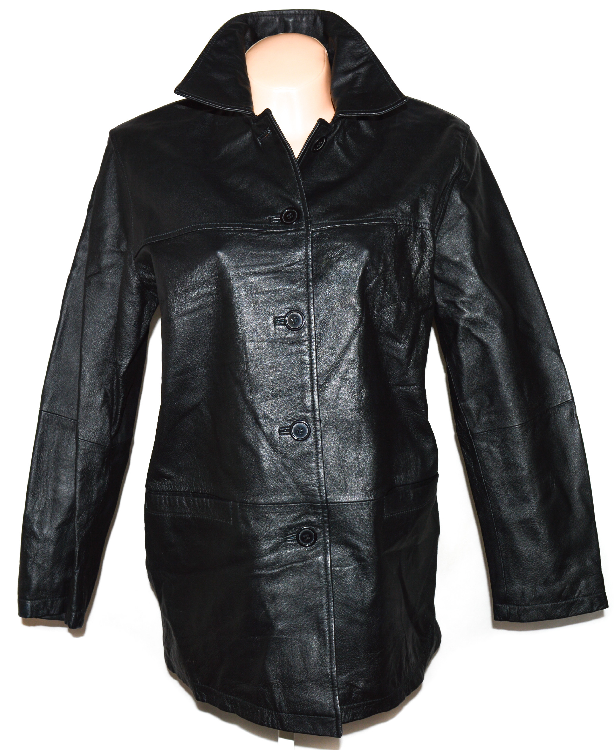Levně KOŽENÝ dámský černý kabát MILAN LEATHER L, XL