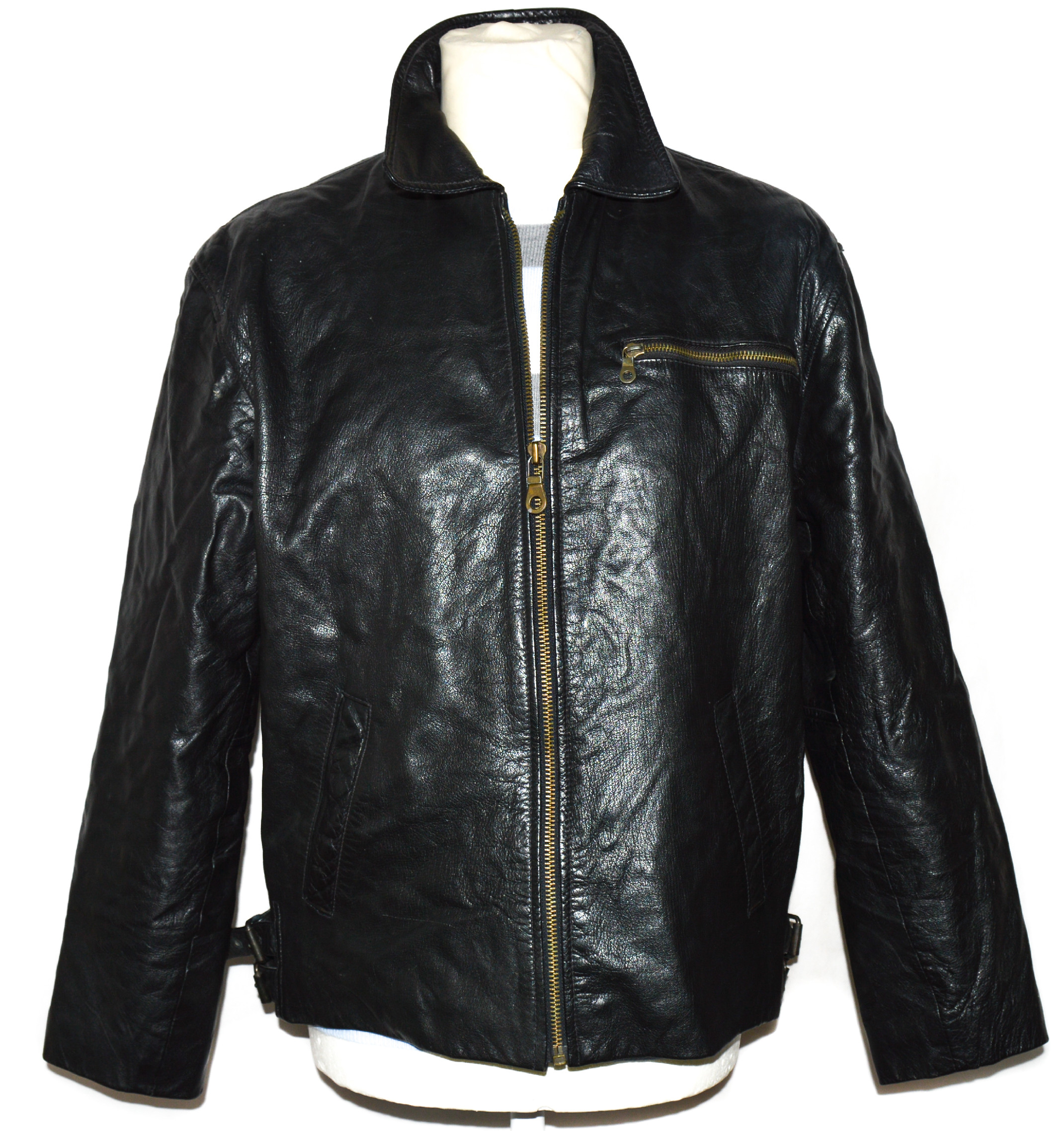 Levně KOŽENÁ pánská černá bunda na zip Genuine Leather L
