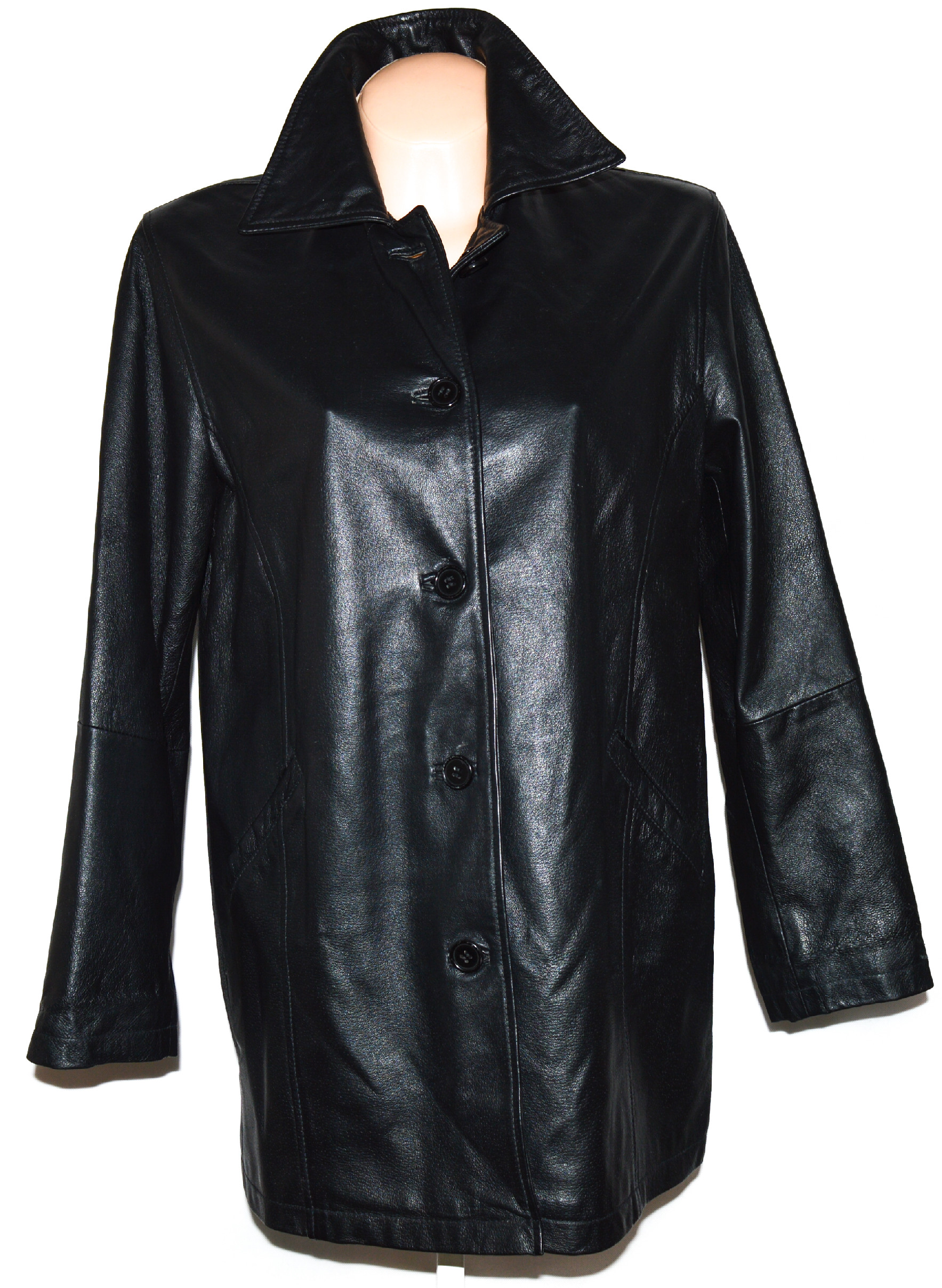Levně Milan Leather KOŽENÝ dámský černý kabát L, XL, XXL