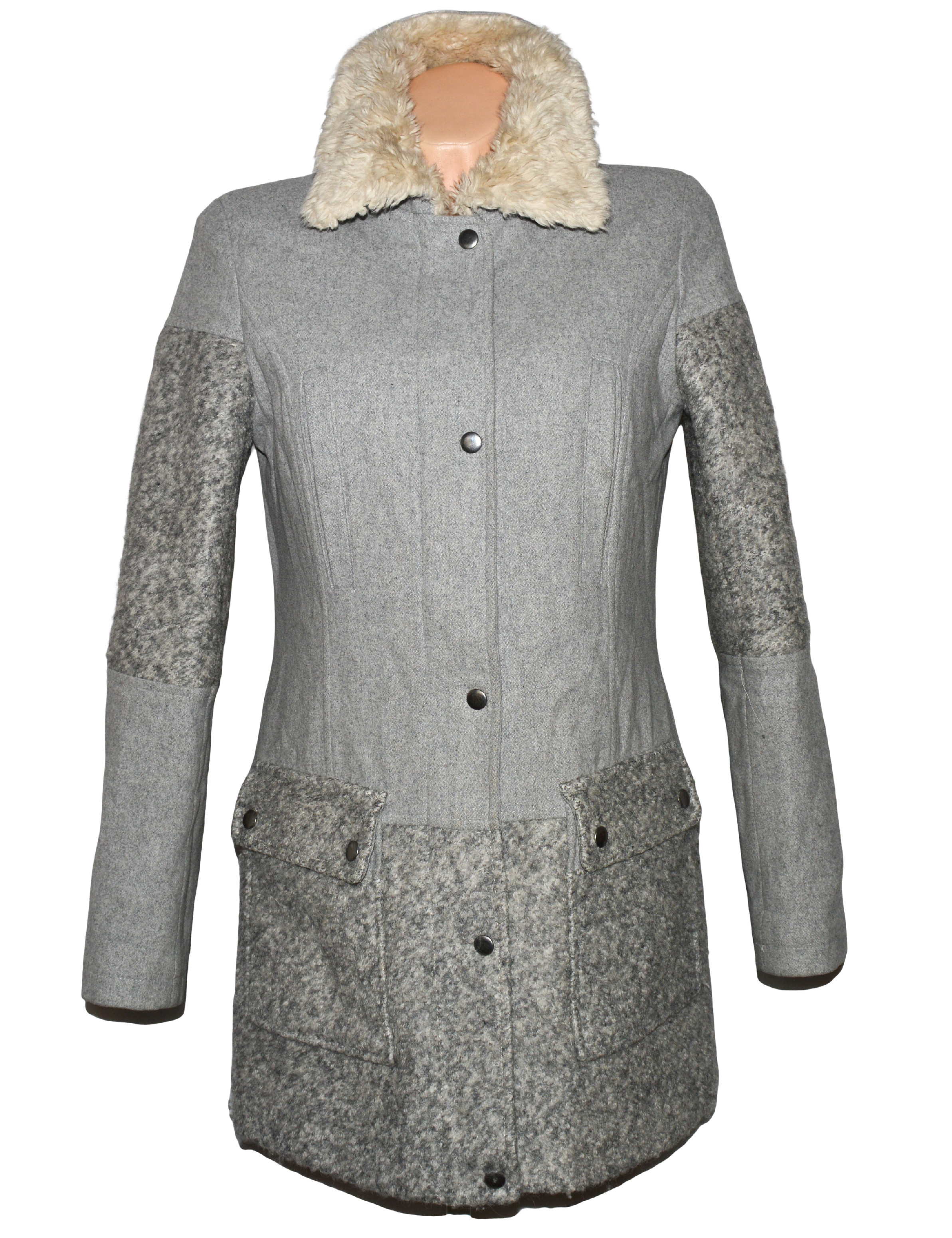 Vlněný dámský šedý kabát na zip Marks&Spencer 8/36, 16/44