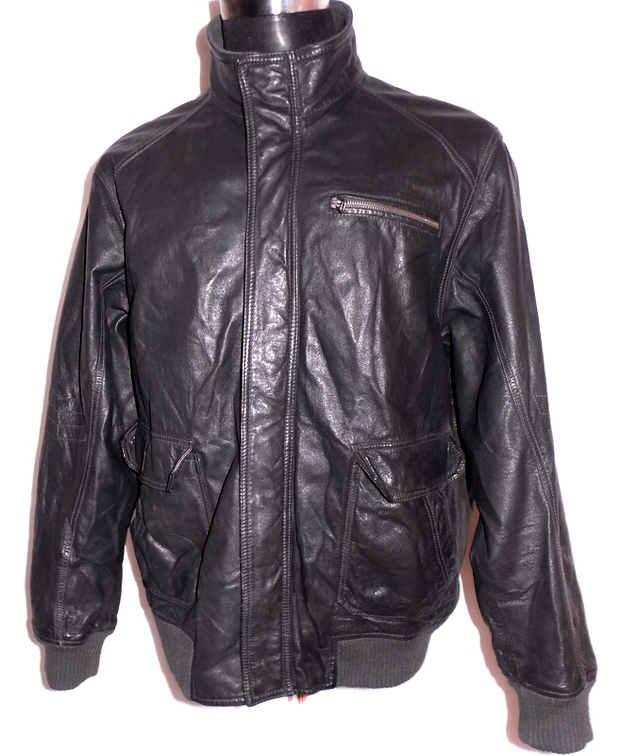 Levně KOŽENÁ pánská šedá bunda na zip BEN SHERMAN L
