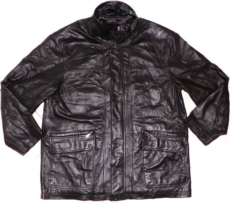 Levně KOŽENÁ pánská černá bunda na zip, knoflíky XL