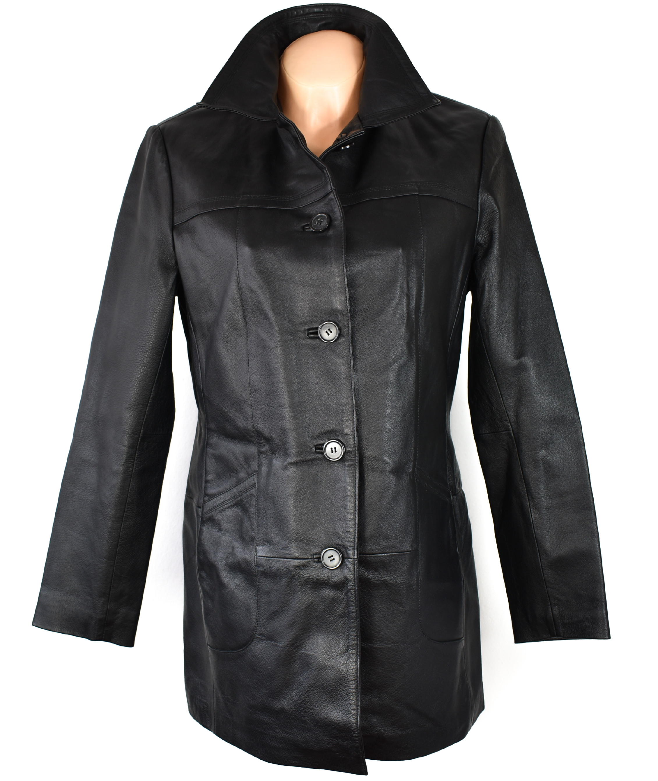 Levně KOŽENÝ dámský černý měkký kabát WS Leather 12/40