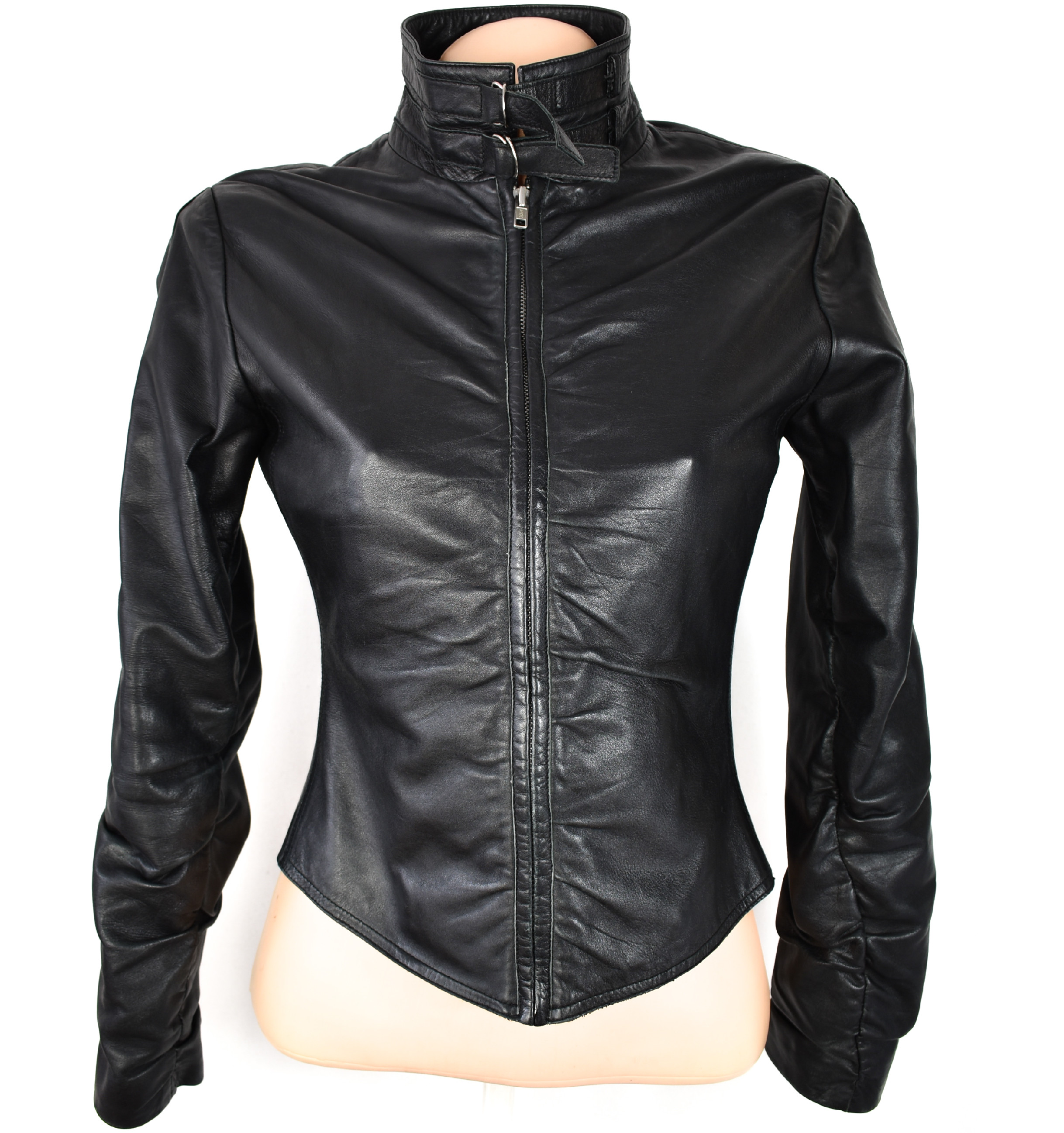 Levně KOŽENÁ dámská černá měkká bunda na zip River Island 34