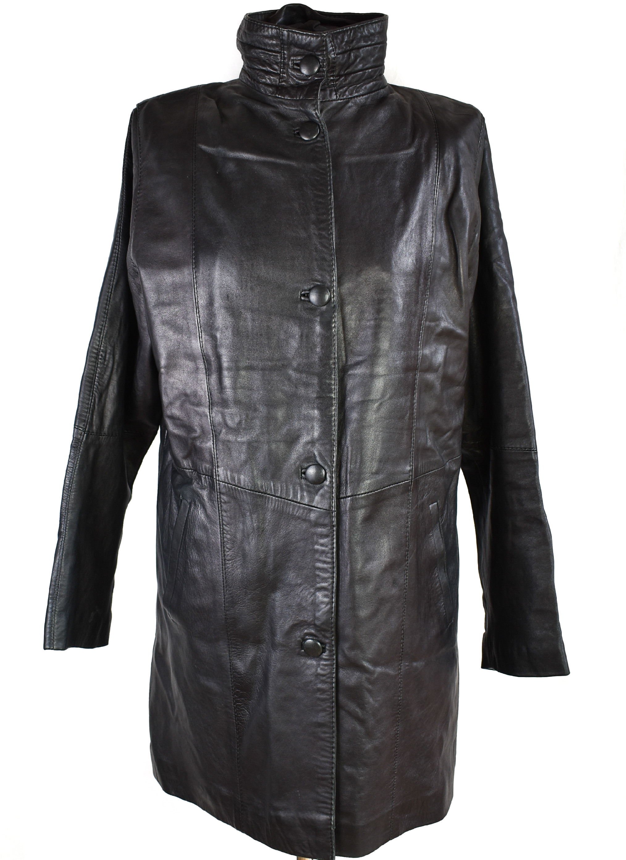 Levně KOŽENÝ dámský černý měkký kabát se stojáčkem SAM Leather XL