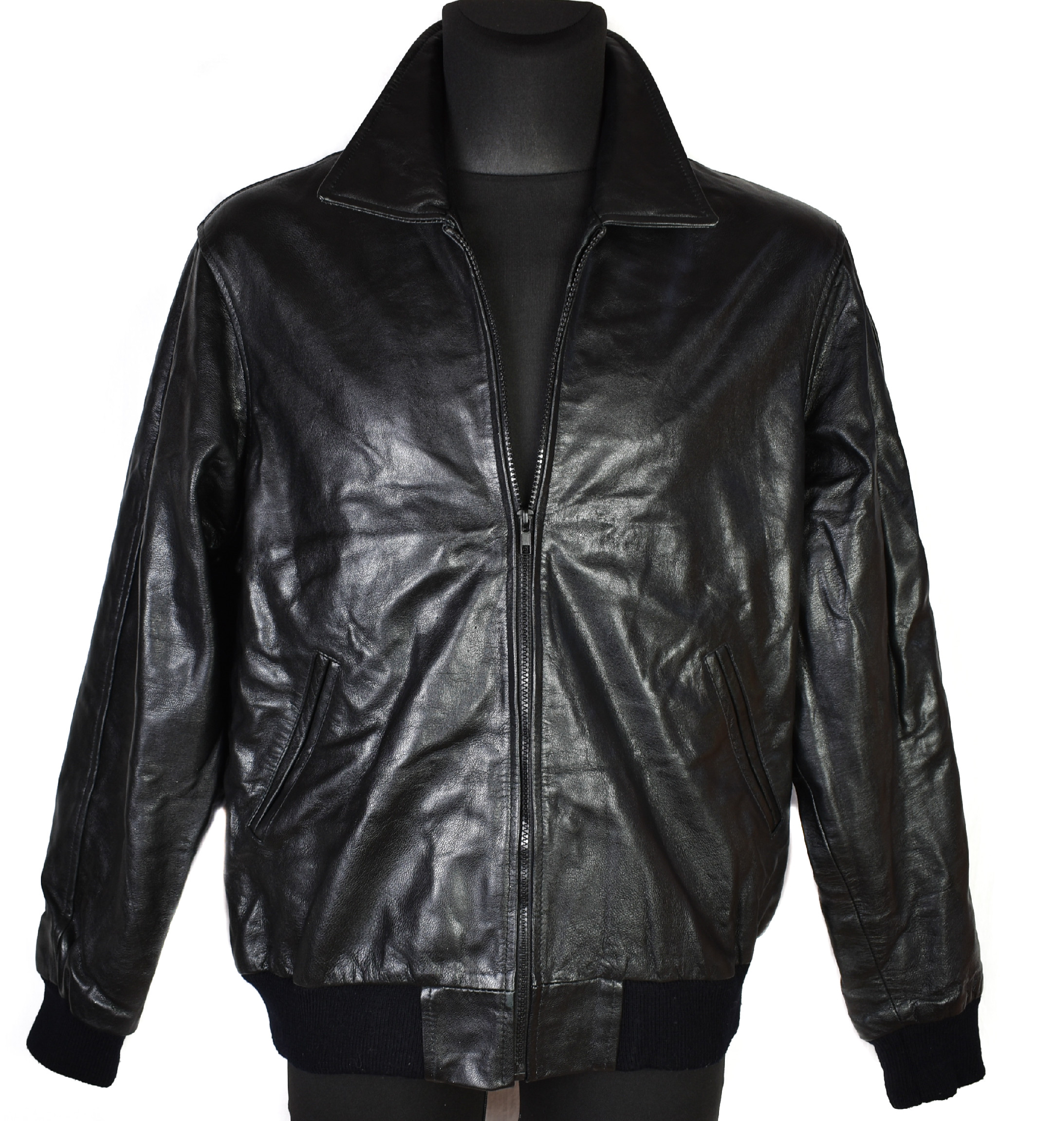 Levně KOŽENÁ pánská černá bunda na zip Authentic Leathers XL