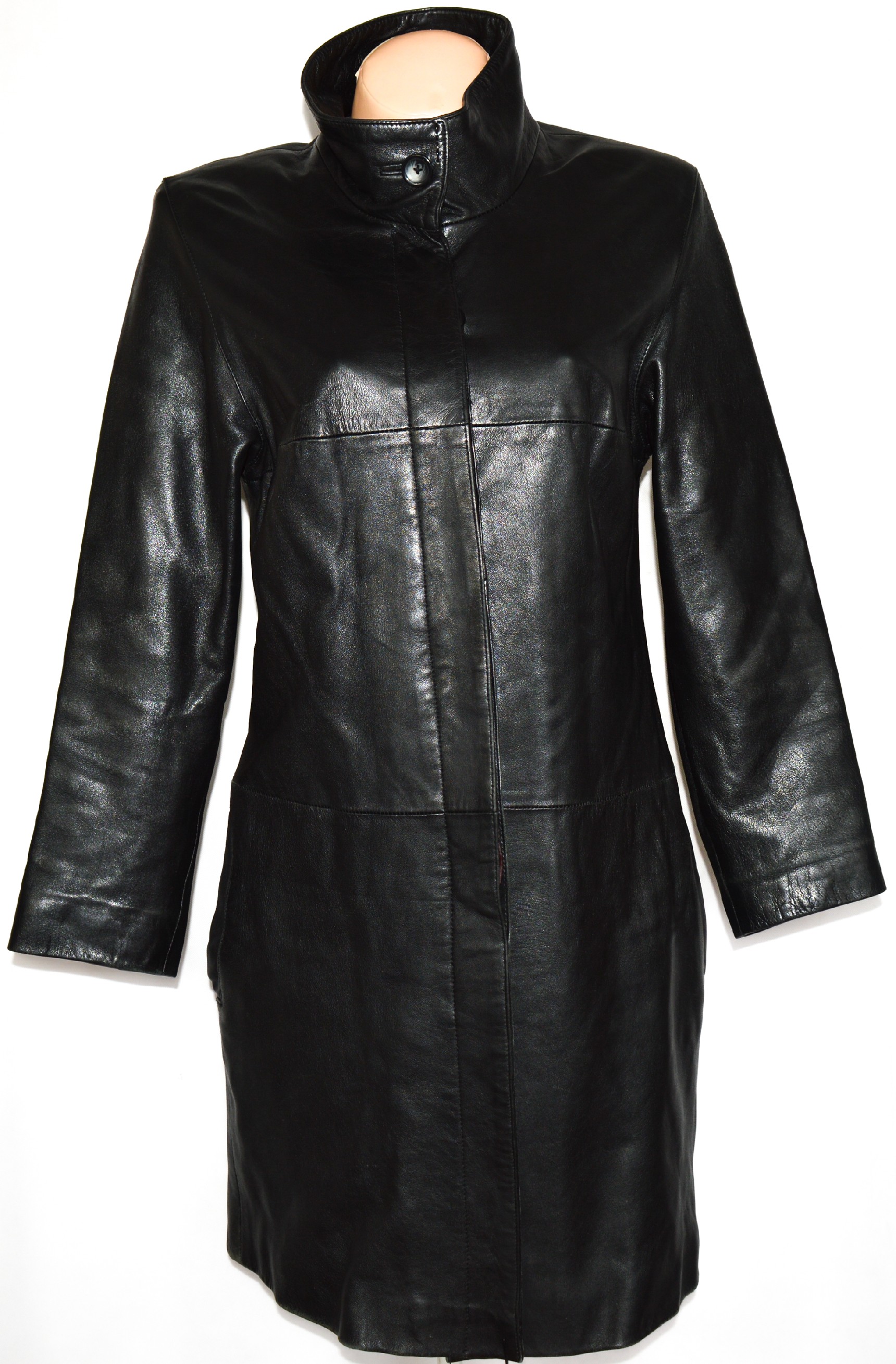 Levně KOŽENÝ dámský měkký černý kabát MILAN LEATHER M, L