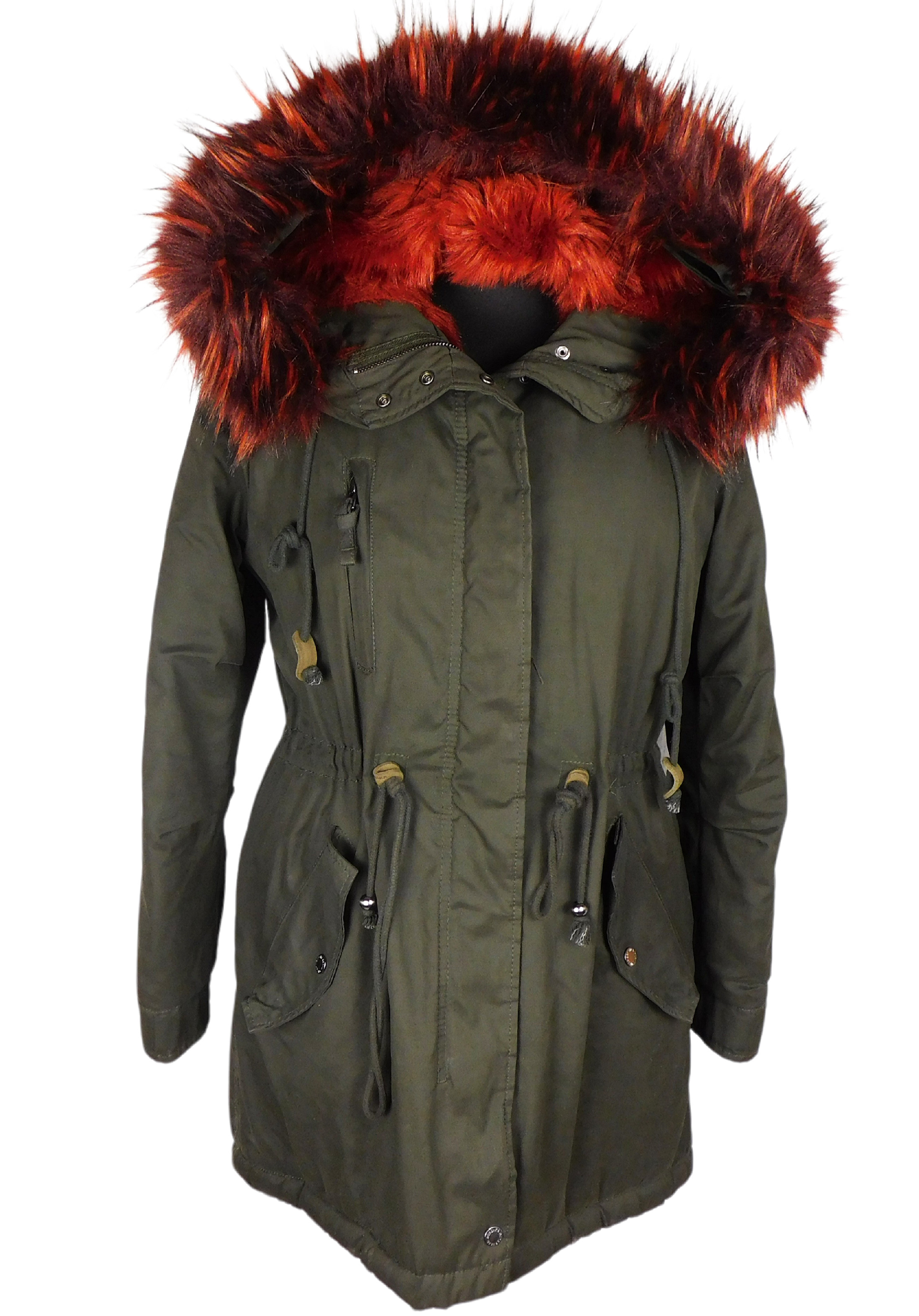 Levně Dámská zimní khaki parka s kapucí BERSHKA XS