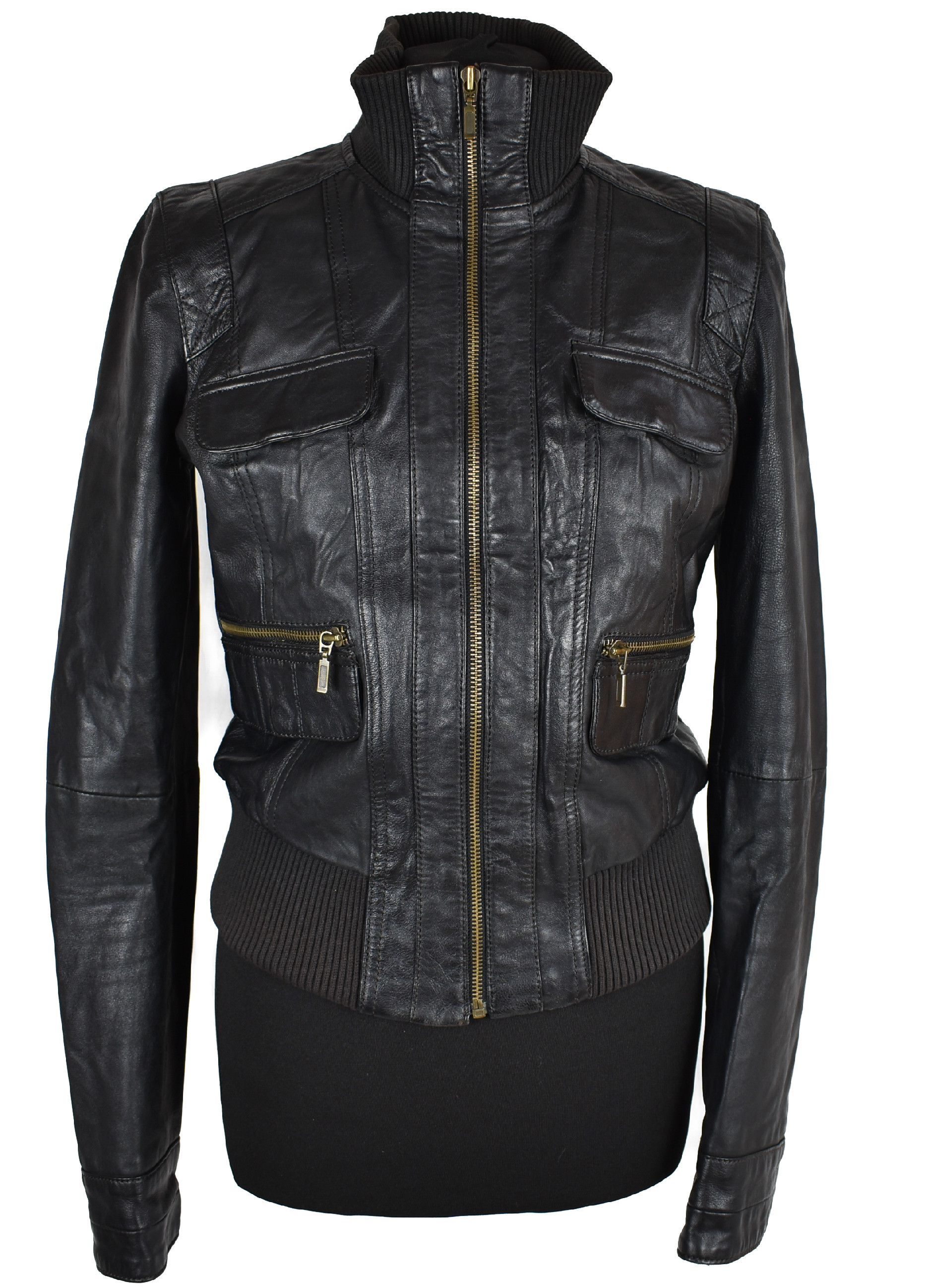 Levně KOŽENÁ dámská hnědá měkká bunda na zip ZARA S/M