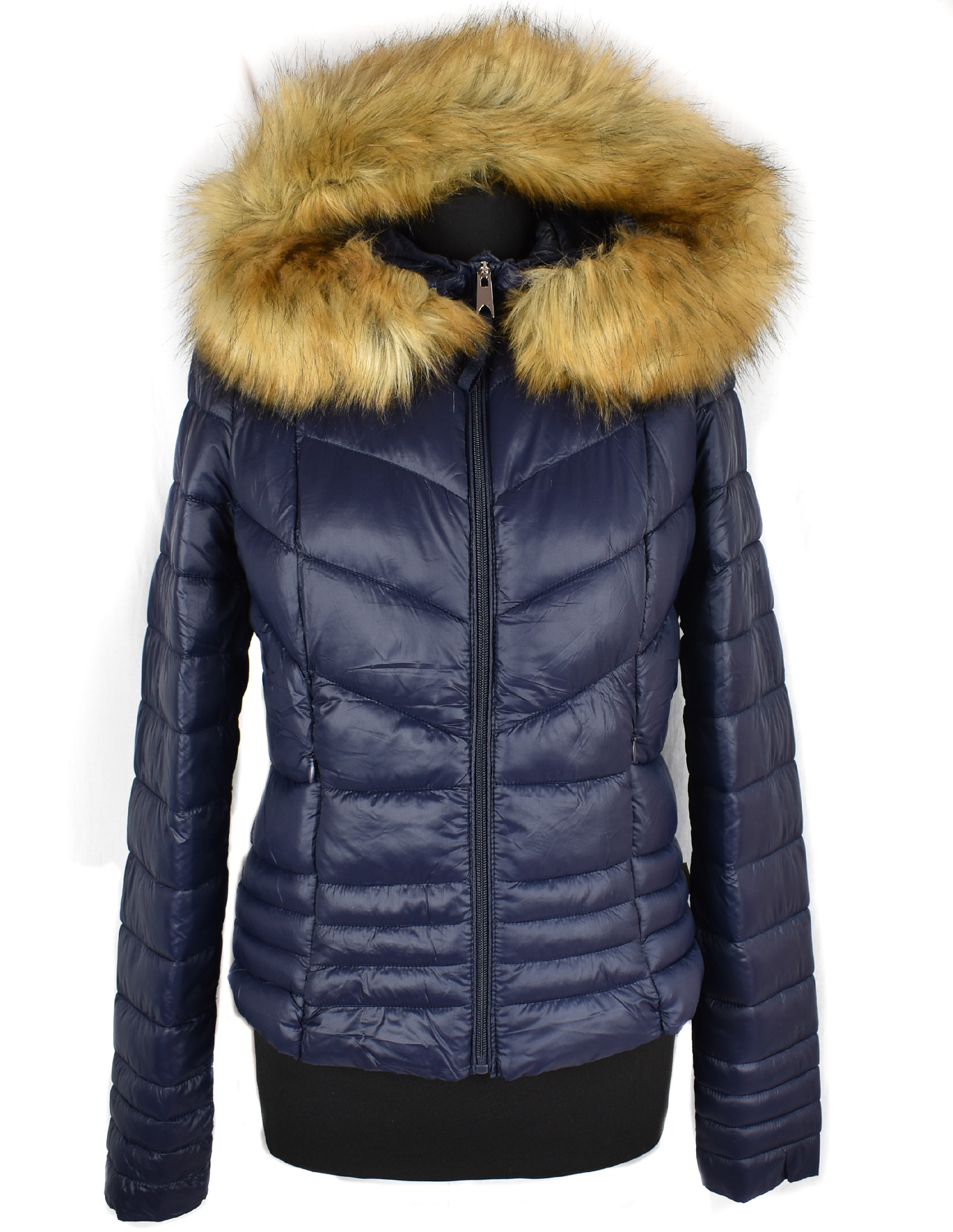 Levně Dámská modrá prošívaná bunda s kožešinou Vero Moda S