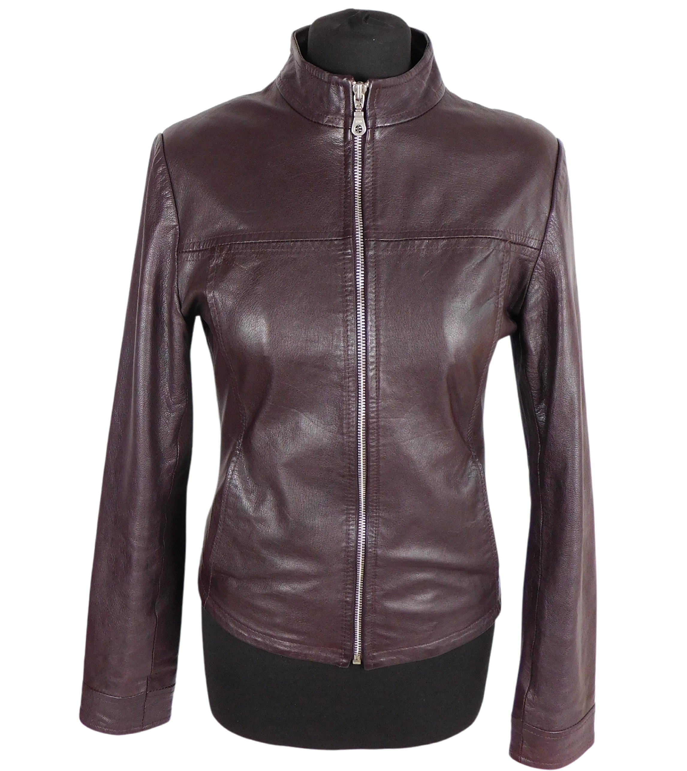 Levně Kožená měkká dámská fialová bunda na zip JACKET S*