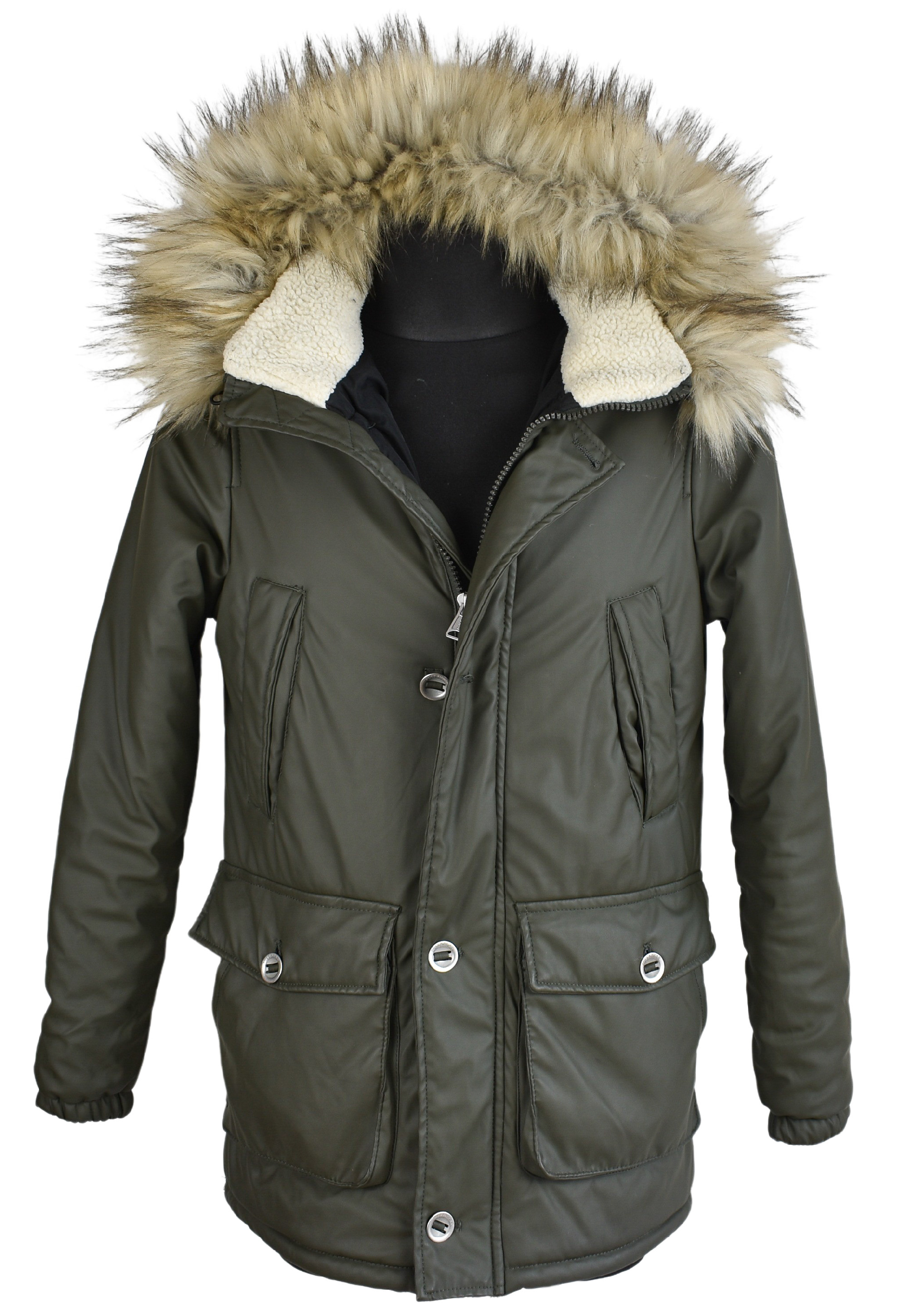 Levně Pánská khaki zelená zimní parka s kapucí Pull&Bear S