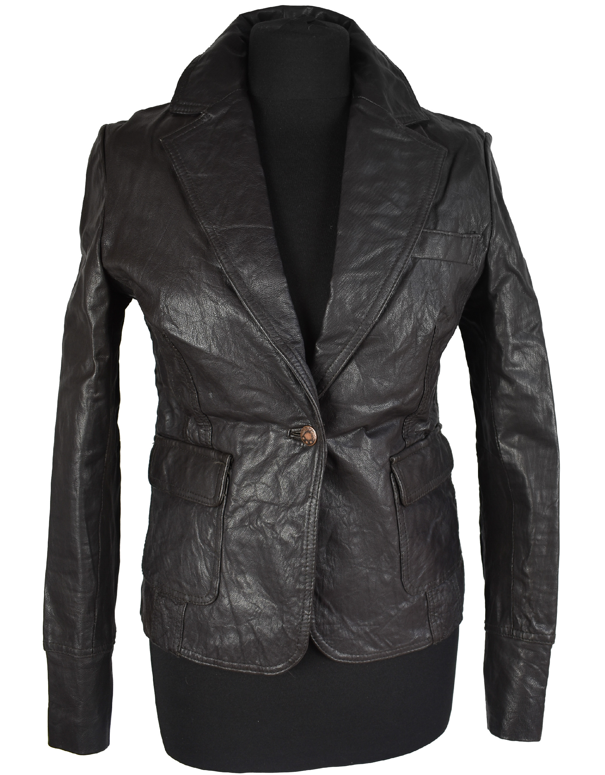 KOŽENÉ dámské hnědé sako S