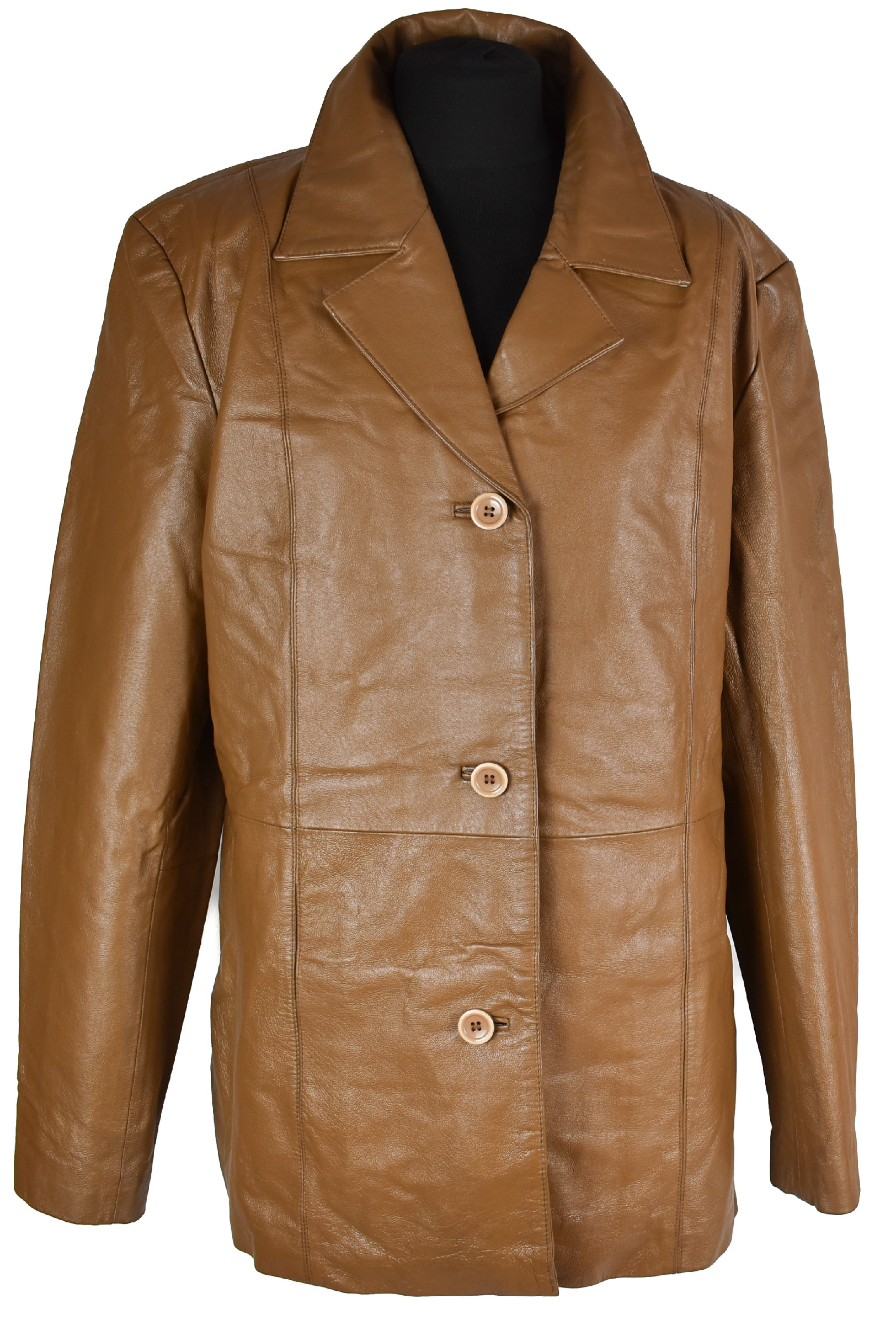 Levně KOŽENÝ dámský hnědý kabát Leather Elements XXL