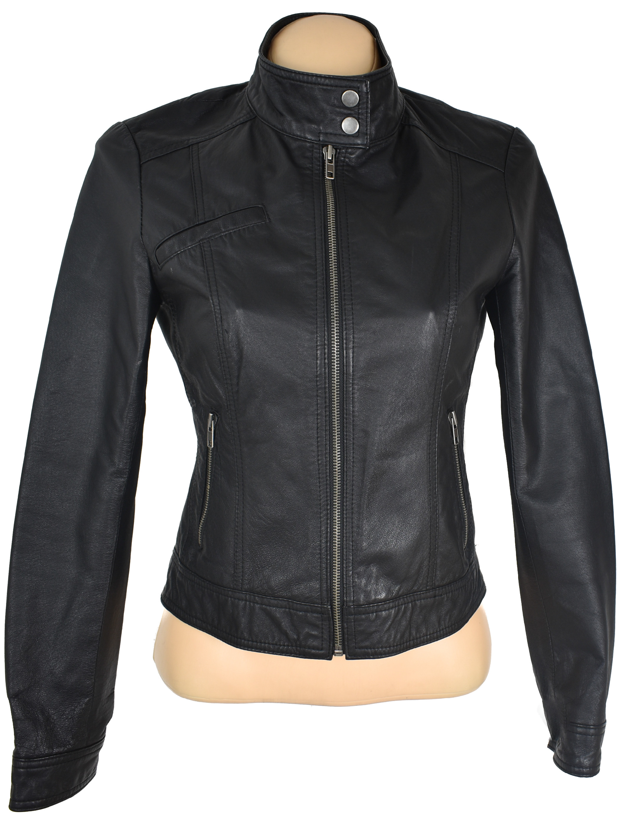 Levně KOŽENÁ dámská černá bunda na zip Vero Moda S/M
