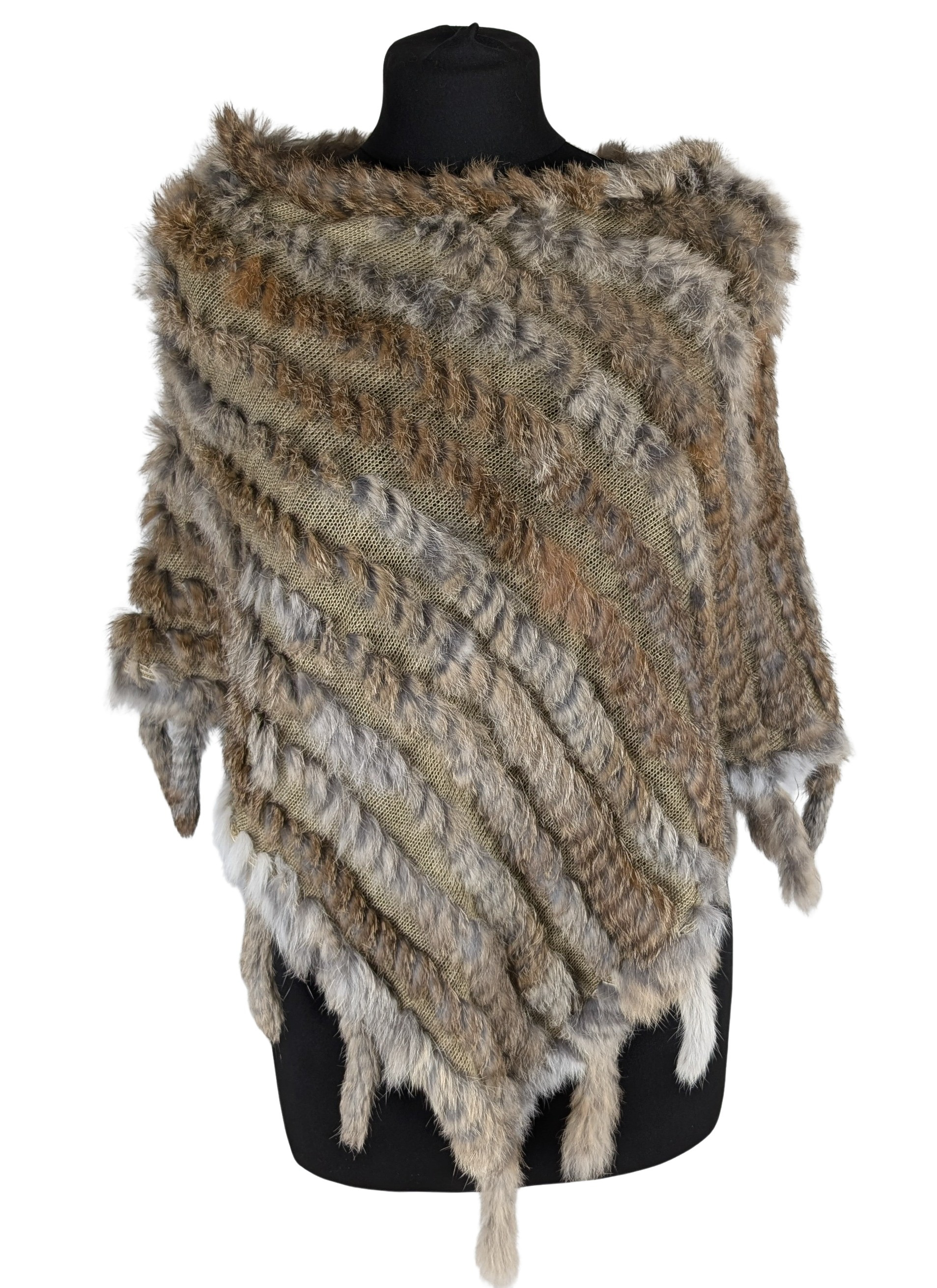 Dámské hnědé kožešinové pončo S