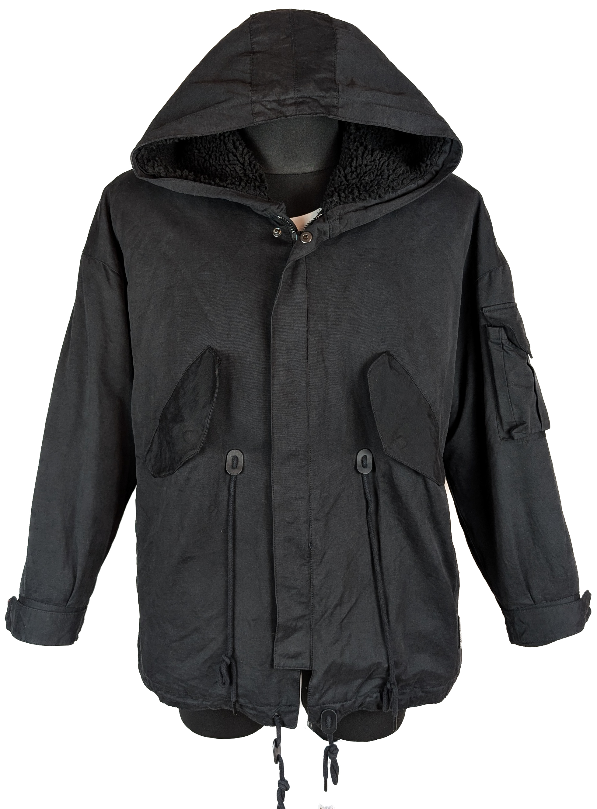 Levně Pánská černá zimní parka s kapucí ZARA S