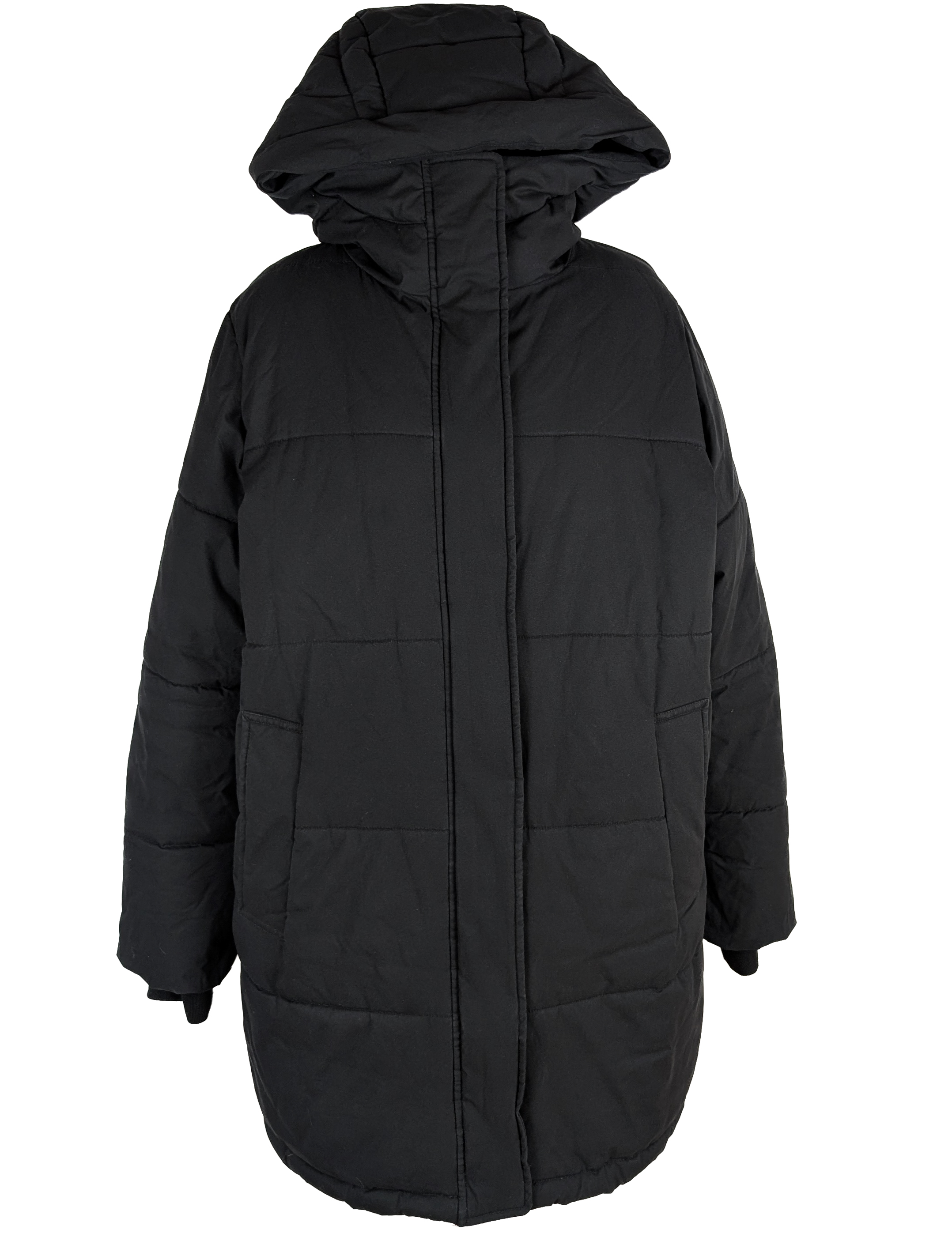 Levně Dámský černý prošívaný oversize kabát s kapucí H&M M