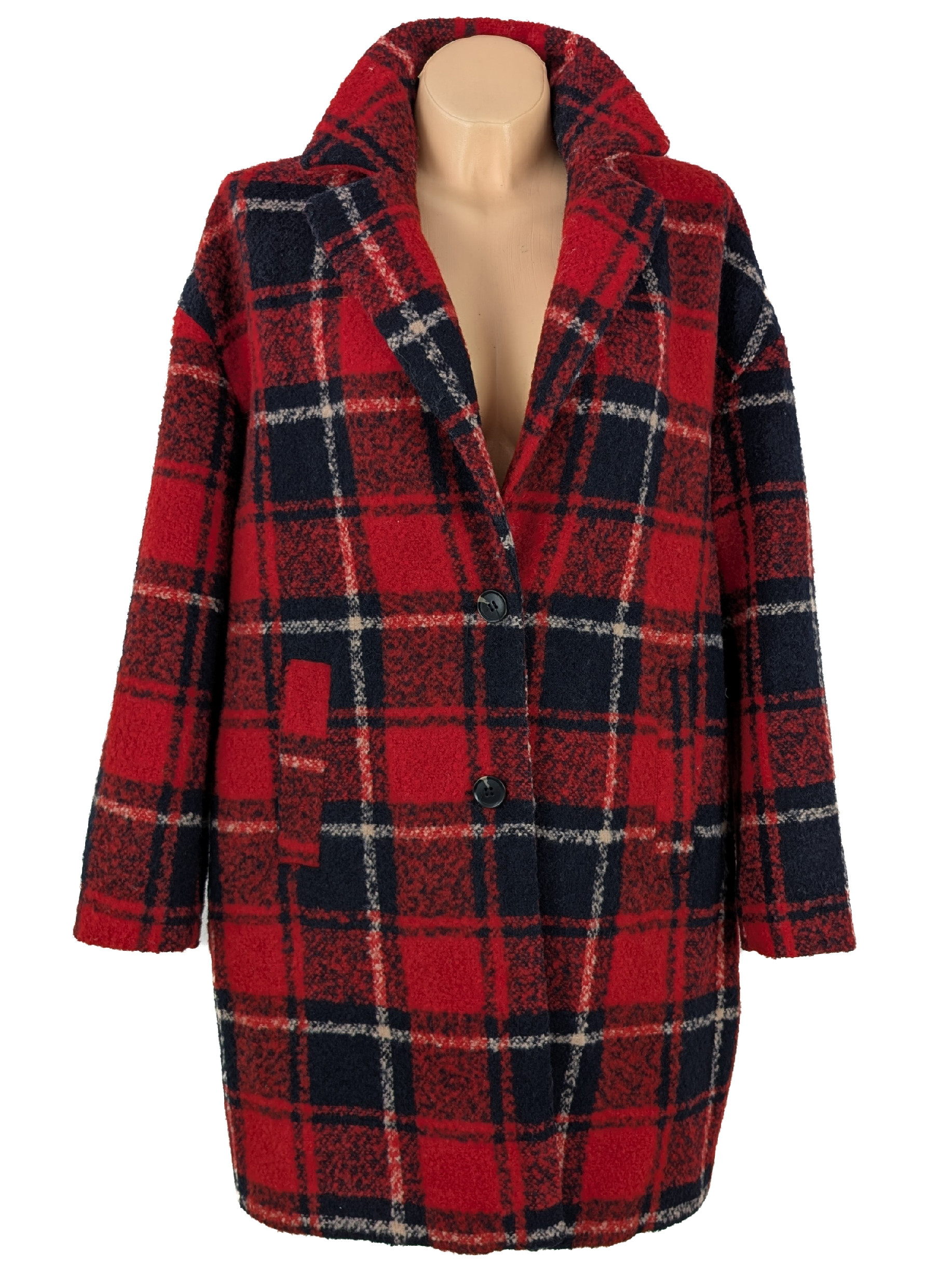 Levně C&A Dámský červený kostkovaný oversize kabát The Outerwear L